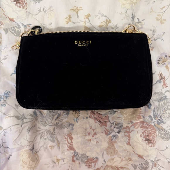 Gucci Handbags - Gucci Black Velvet Cosmetic Bag with Gold Accents